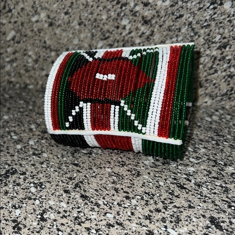 Handcrafted African Beaded Bracelet - Red, Green, Black